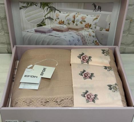 Постельное белье EFOR "COTTONI" с вафельным покрывалом 220х240, Евро (капучино)