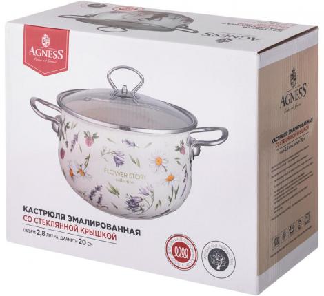 Кастрюля эмалированная со стеклянной крышкой "FLOWER STORY", 2,8 л