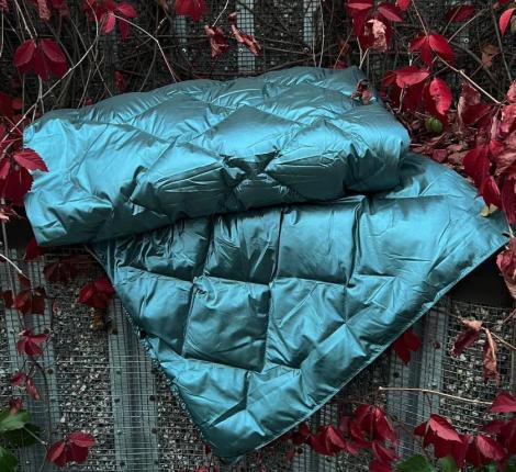 Дорожный плед-пончо пуховый "Travel Cape Plaid Grass" AQUA, 130х170