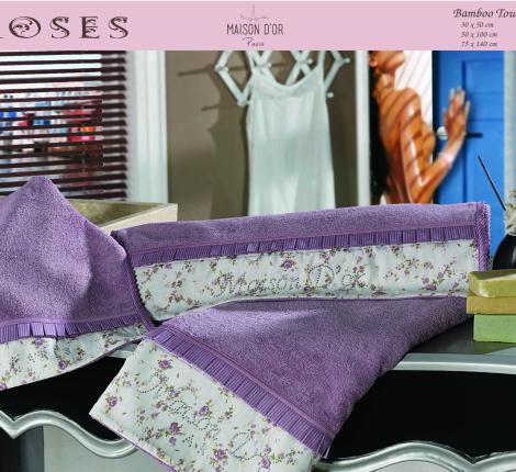 Комплект полотенец со стразами 30x50-50x100-70x140 Maison D'or &quot;ROSES&quot;, фиолетовый