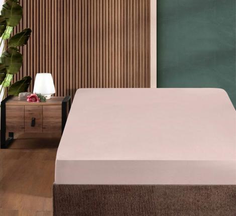 Простынь сатин "DO&CO" на резинке 180х200+30 см SOFT, пудра