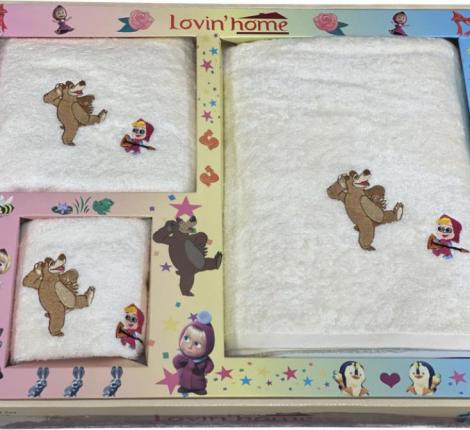 Набор бамбуковых полотенец "LOVIN HOME" Маша и медведь 3шт.(30*50, 50*90, 70*140), танцы