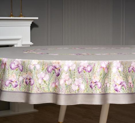 Скатерть овальная с пропиткой  "ИРИСЫ" 180х300 см, серый