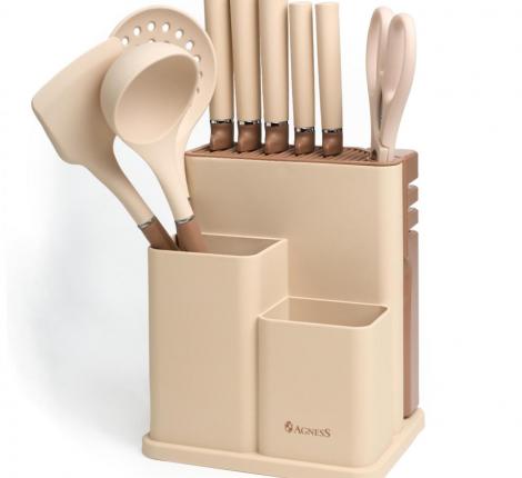 Набор кухонных ножей (5 шт.) и приборов "AGNESS", 11 предметов (бежевый)