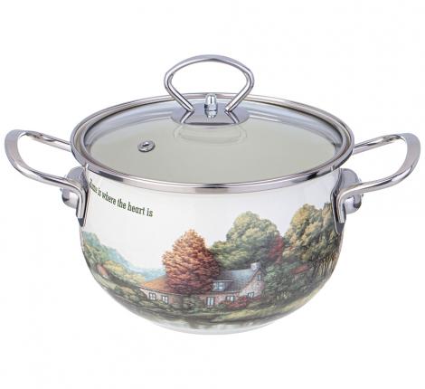 Кастрюля эмалированная со стеклянной крышкой "FAMILY HOUSE", 2,0 л