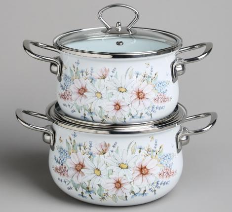 Набор эмалированных кастрюль с крышкой "ДВОРЦОВЫЙ ПАРК", на 4 предмета