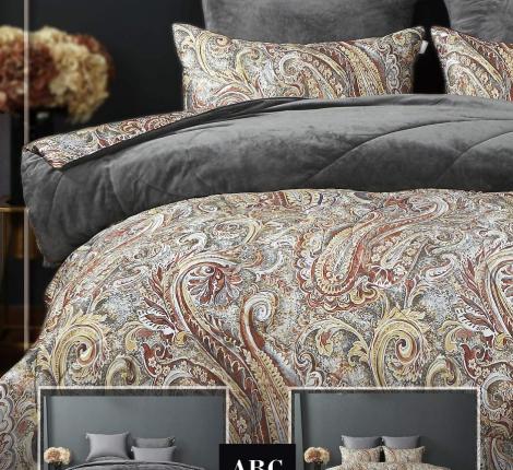 Постельное белье с одеялом "Kazanov.A." Агра (платина бургунд) Велюр/Egypt Cotton, Евро