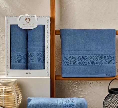 Комплект махровых полотенец "TWO DOLPHINS" (50x90/70х140) 2 шт. MARI, тёмно-голубой