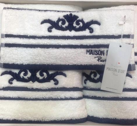 Комплект полотенец с вышивкой 30x50-50x100-70x140 Maison D'or &quot;BARON&quot;, белый-синий