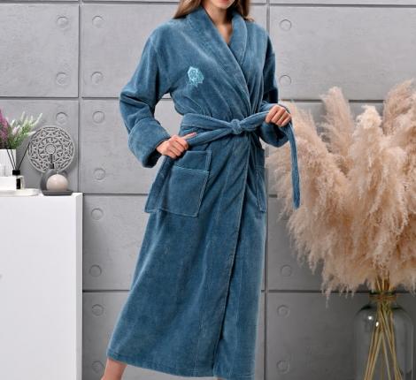 Халат женский трига с капюшоном "AMBIELLA A-1215" бирюзовый, L/XL