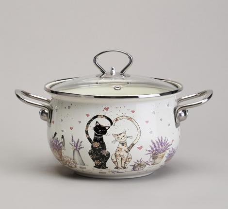 Набор эмалированных кастрюль с крышкой "LAVANDER CATS", 4 предмета