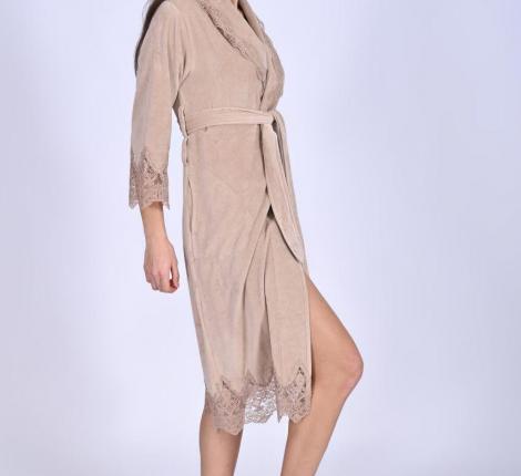 Халат женский "NUSA" Niki Kadife 0519 бежевый, L/XL