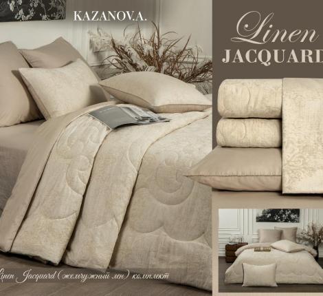 Постельное бельё с одеялом "Kazanov.A." Linen Jacquard (жемчужный лен) Жаккард, Евро