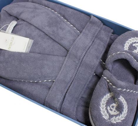 Халат мужской махровый с капюшоном Maison D'or "MICHEL SAILING" серый, XL(50)/2XL(52)