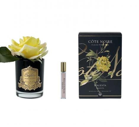 Ароматизированная французская роза "COTE NOIRE" (желтый) черная ваза, 1 спрей 15 мл