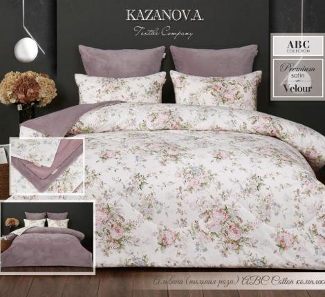 Постельное белье с одеялом "Kazanov.A." Альвина (пыльная роза) Велюр/Egypt Cotton, Семейный