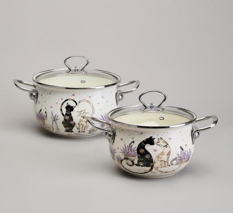 Набор эмалированных кастрюль с крышкой "LAVANDER CATS", 4 предмета