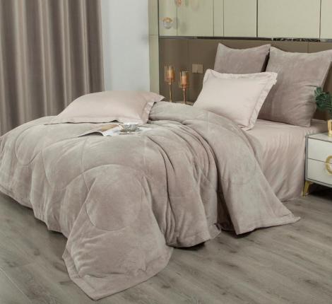 Постельное белье с одеялом "Kazanov.A." Lindor Fluffy (серый/бежевый) Велюр/Egypt Cotton, Евро