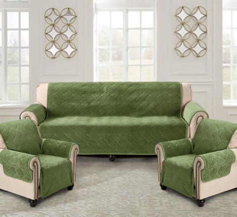 Комплект накидок &quot;Karteks&quot; на диван 180х210 и два кресла 180х70 с подлокотниками 50х70(6шт) Квадрат, зелёный