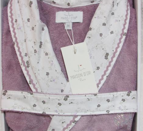 Халат махровый "Maison D'or" LADY LIERRA (фиолетовый) с кружевом, XL(50)-XXL(52)
