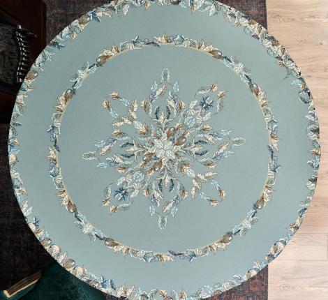 Скатерть круглая с пропиткой "ЛИСТЬЯ МОРРИСА" GOLD STRIPE, 220 см