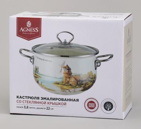 Кастрюля эмалированная со стеклянной крышкой "LAVANDER CATS", 3,8 л