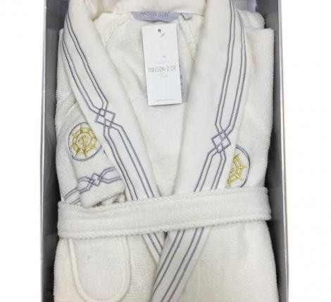 Халат мужской махровый Maison D'or "ELEGANZE MARINE" кремовый, M(46)/L(48)