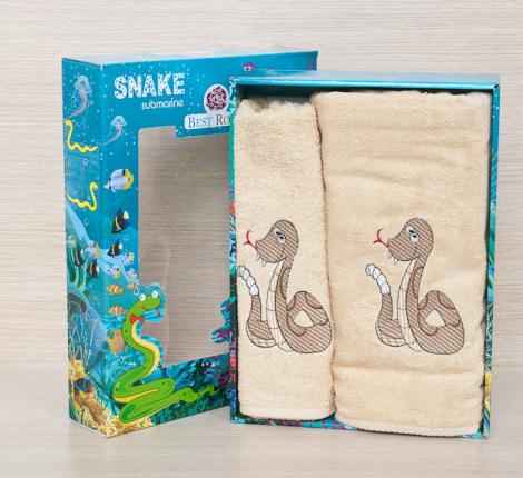 Набор махровых полотенец Best Rose "Змея" 50х90-90х140, Бежевый