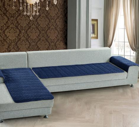 Комплект накидок &quot;Karteks&quot; на угловой диван с оттоманкой и подлокотниками Паркет, синий