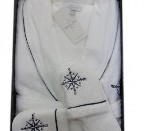 Халат мужской махровый Maison D'or "MARINE CLUB" белый, M(46)/L(48)