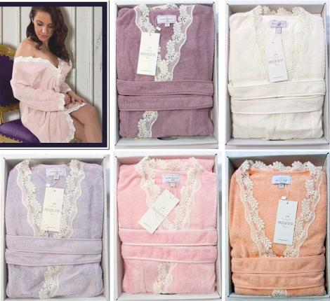 Халат женский махровый Maison D'or "MARVEL" пыльная роза, M(46)-L(48)