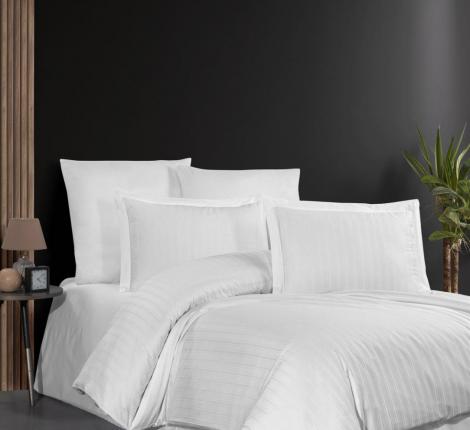 Постельное бельё "DO&CO" Сатин DELUX STRIPE, Семейный (белый)