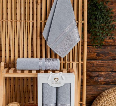 Комплект махровых полотенец "TWO DOLPHINS" (50x90/70х140) 2 шт. KALIMNOS, светло-серый