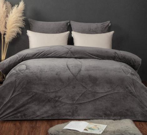 Постельное белье с одеялом "Kazanov.A." Хьюстон (графит серый жемчуг) Велюр/Egypt Cotton, Евро