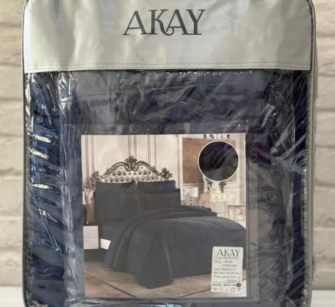 Постельное бельё с одеялом AKAY SATEN (темно-синий), Евро