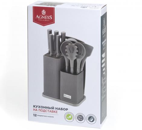 Набор кухонных ножей (5 шт.) и приборов "AGNESS" 671-214, 12 предметов