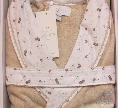 Халат махровый "Maison D'or" LADY LIERRA (бежевый) с кружевом, M(46)-L(48)