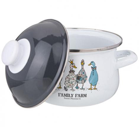 Кастрюля эмалированная с крышкой "FAMILY FARM", 1.5 л