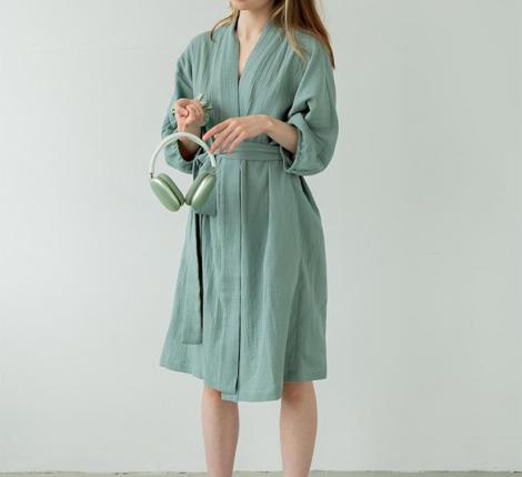 Халат Luxberry "Муслин и комфорт" пыльно-бирюзовый, S