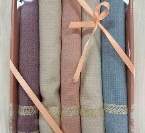 Набор махровых салфеток "EFOR" (5шт) (40*60) двойное кружевное