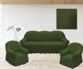 Комплект чехлов на 3-х местный диван и 2 кресла Karteks &quot;Классика&quot; с оборкой  KAR 005-04, зелёный