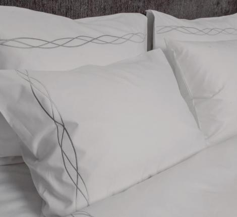 Постельное бельё "ES House" ELLE WAVE (белый/серый) Сатин ДеЛюкс, Евро-макси