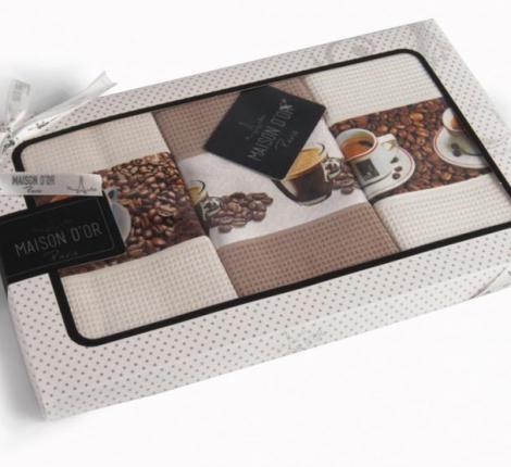 Комплект кухонных полотенец Maison D'or "COFFEE TIME" 45х70-3шт, чай