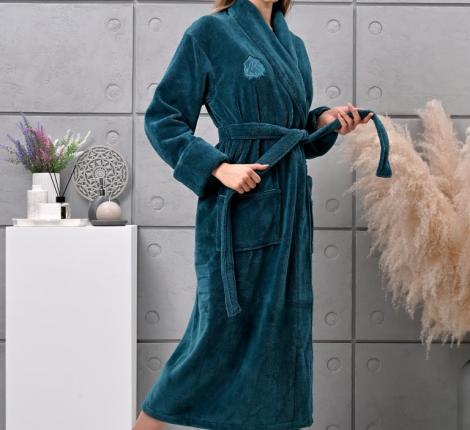 Халат женский трига с капюшоном "AMBIELLA  A-1215" изумрудный, L/XL