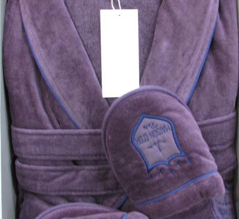 Халат мужской велюровый Maison D'or "BOSWELL" баклажан, 5XL(58)/6XL(60)