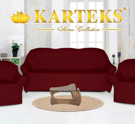 Комплект чехлов на 3-х местный диван и 2 кресла Karteks "Паркет", бордовый