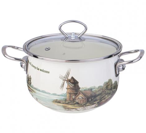 Кастрюля эмалированная со стеклянной крышкой "FAMILY HOUSE", 2,8 л