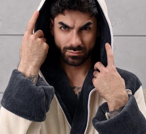 Халат мужской трига с капюшоном "AMBIELLA A-1130" кремовый, 2XL