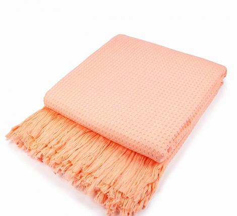 Покрывало вафельное с бахромой Valtery 200х220, пудровый