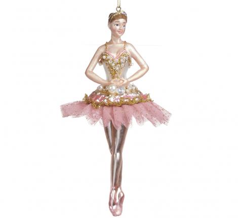 Ёлочная игрушка стеклянная "БАЛЕРИНА" (жемчуг, розовый), высота 19 см